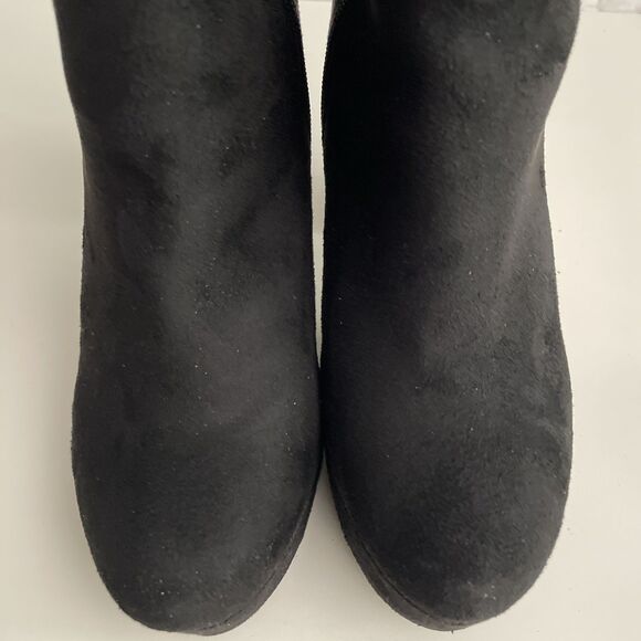 Charlotte Russe 8 Black Platform Boots Disco Heel Vegan Suede Womens Booties - Picture 8 of 10
